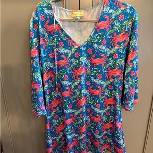 VIV AND LOU CRAB DESIGN BEACH COVERUP/Dress  SIZE S/M SO FUN!!!
